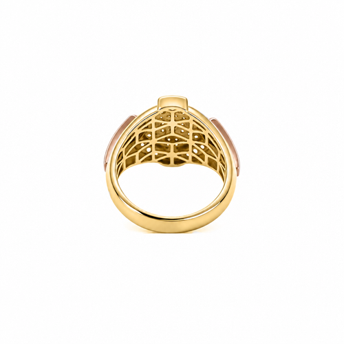 14KT Gold Ring Men's Round Two Tone Anchor White CZ Stones Background White CZ Stones Border Green CZ Stone on North, South, West, and East Border of the Ring