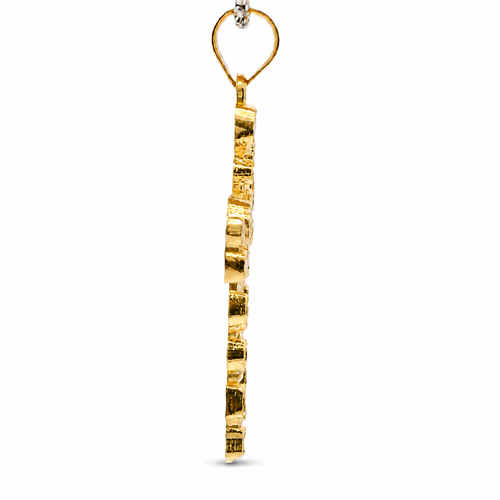 14KT Gold Charm Extra Large Nugget Cross with Plain Bell
