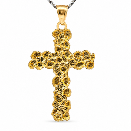 14KT Gold Charm Extra Large Nugget Cross with Plain Bell
