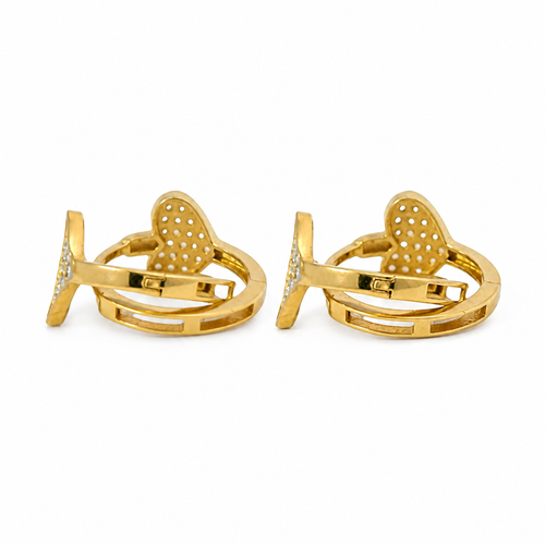 14KT Gold Earring Medium White CZ Stones Heart Center Huggie