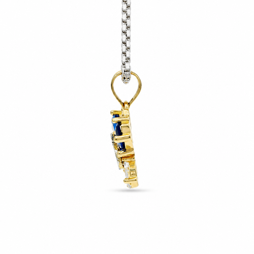 14KT Gold Charm Small Two Tone Quinceanera Butterfly with Navy Blue CZ Stones Top Wings and White CZ Stones Lower Wings and Plain Bell