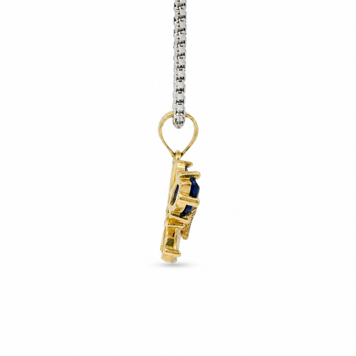 14KT Gold Charm Small Two Tone Quinceanera Butterfly with Navy Blue CZ Stones Top Wings and White CZ Stones Lower Wings and Plain Bell