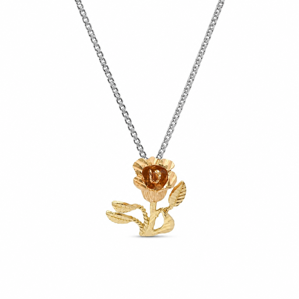 14KT Gold Charm Mini Two Tone Tulip with Plain Bell