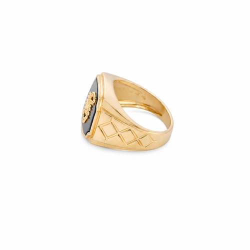 14KT Gold Ring Men's Square Onyx Scorpion Plain Border Side Design Triple Stacked Rhombus