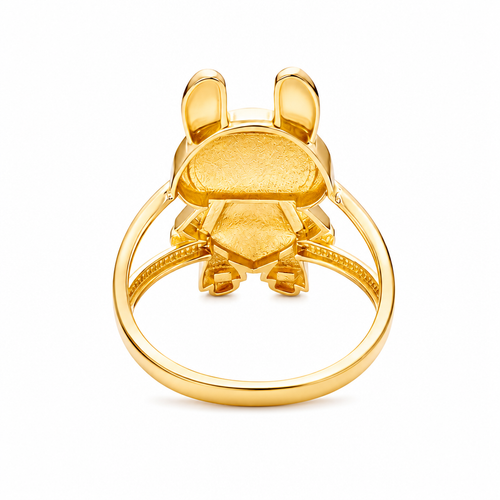 14KT Gold Ring Women's 3D Jumbo Labubu with Plain Split Band