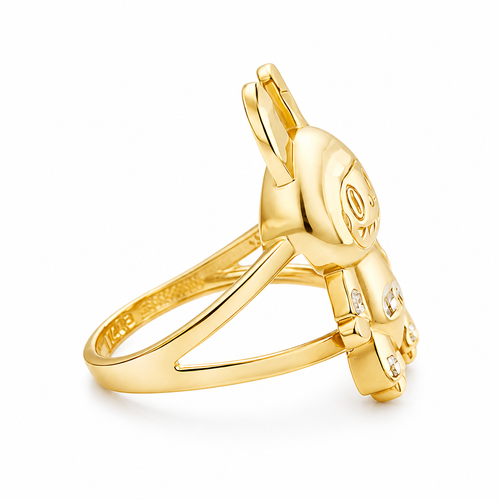 14KT Gold Ring Women's 3D Jumbo Labubu with Plain Split Band