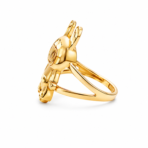 14KT Gold Ring Women's 3D Jumbo Labubu with Plain Split Band