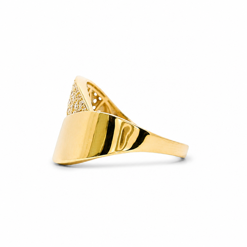 14KT Gold Ring Women's Bypass Plain / White CZ Stone Swirl