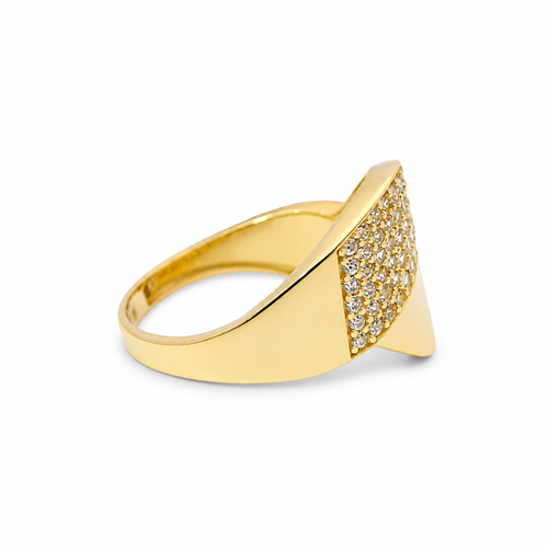 14KT Gold Ring Women's Bypass Plain / White CZ Stone Swirl