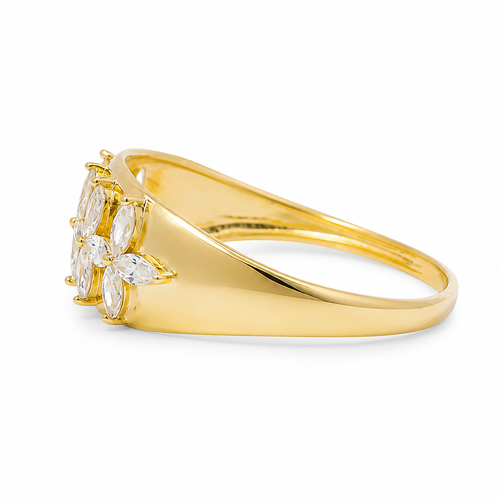 14KT Gold Ring Women's Light Weight Five White CZ Stone Marquise Four Petal Flower Center Band