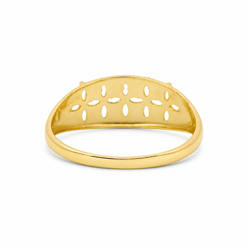 14KT Gold Ring Women's Light Weight Five White CZ Stone Marquise Four Petal Flower Center Band