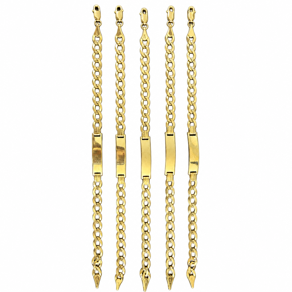 14KT Gold Bracelet Solid Curb Yellow Diamond Cut Name Plate 5.5mm