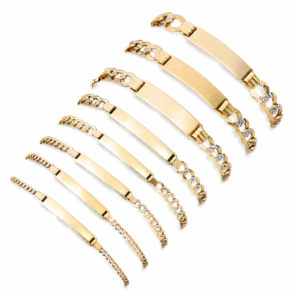 14KT Gold Bracelet Solid Two Tone Curb Band with Plain Name Plate 5.5mm
