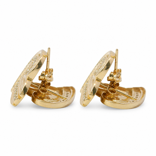 14KT Gold Earrings Medium Ribbed Single Row White CZ Stones Heart with Push Back Post and Butterfly Backs