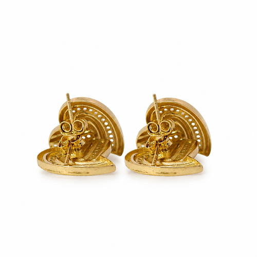 14KT Gold Earrings Medium Ribbed Single Row White CZ Stones Heart with Push Back Post and Butterfly Backs