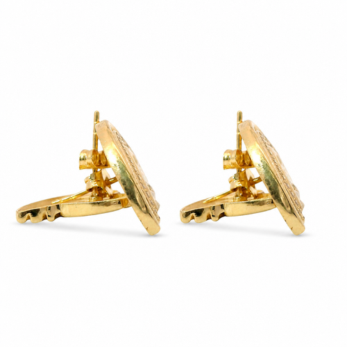 14KT Gold Earrings Medium Ribbed Single Row White CZ Stones Heart with Push Back Post and Butterfly Backs