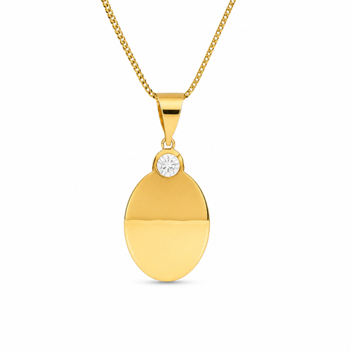 14KT Gold Charm Large Tri Tone Oval Crucifix Sunray Coin with White CZ Stone Top and Plain Bell