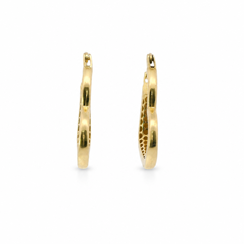 14KT Gold Earrings Plain Heart Hoops Hollow Tube with Saddleback Hinge Closure Length 3mm