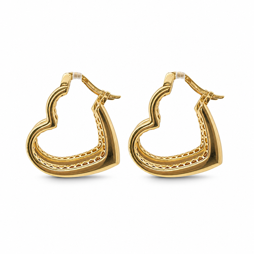 14KT Gold Earrings Plain Heart Hoops Hollow Tube with Saddleback Hinge Closure Length 3mm