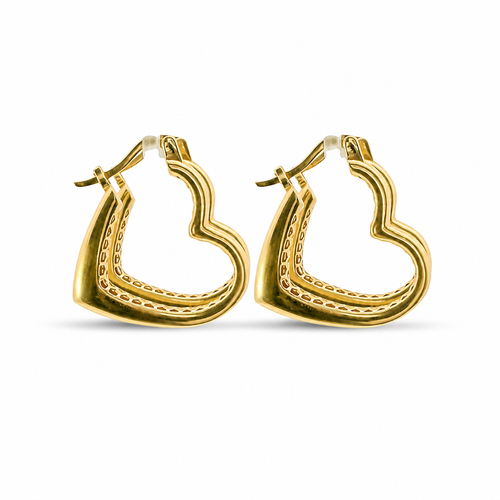 14KT Gold Earrings Plain Heart Hoops Hollow Tube with Saddleback Hinge Closure Length 3mm