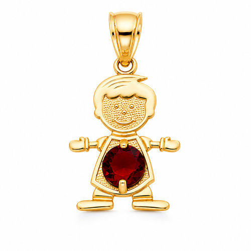 14KT Gold Charm Boy with Light Blue CZ Stone Belly and Plain Bell