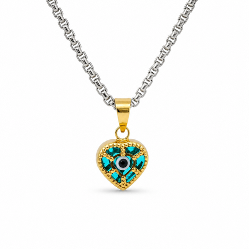 14KT Gold Charm Extra Small 3D Heart Evil Eye with Plain Bell