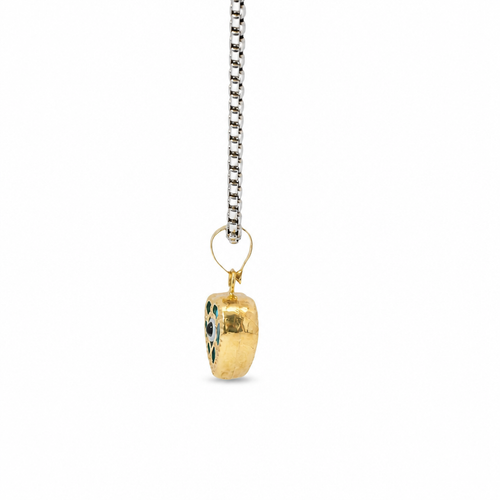 14KT Gold Charm Extra Small 3D Heart Evil Eye with Plain Bell