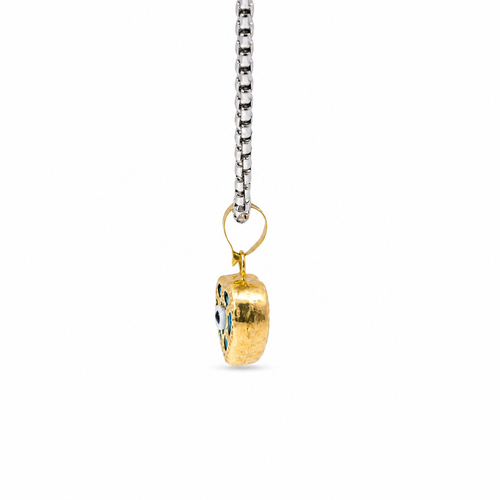 14KT Gold Charm Extra Small 3D Heart Evil Eye with Plain Bell