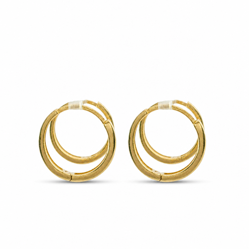 14KT Gold Earring Medium White CZ Stones Single Row with Plain Gold Border Closed Back Huggie