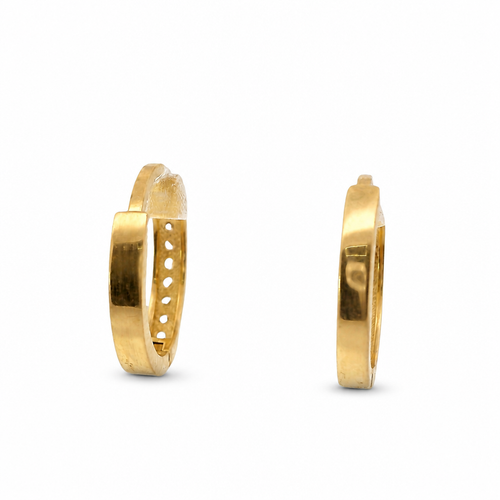 14KT Gold Earring Medium White CZ Stones Single Row with Plain Gold Border Closed Back Huggie
