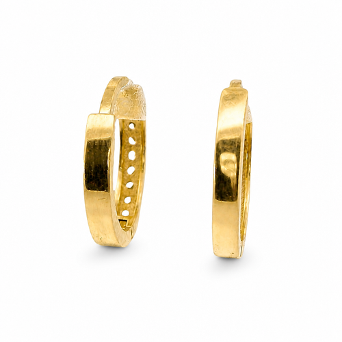 14KT Gold Earring Medium White CZ Stones Single Row with Plain Gold Border Closed Back Huggie