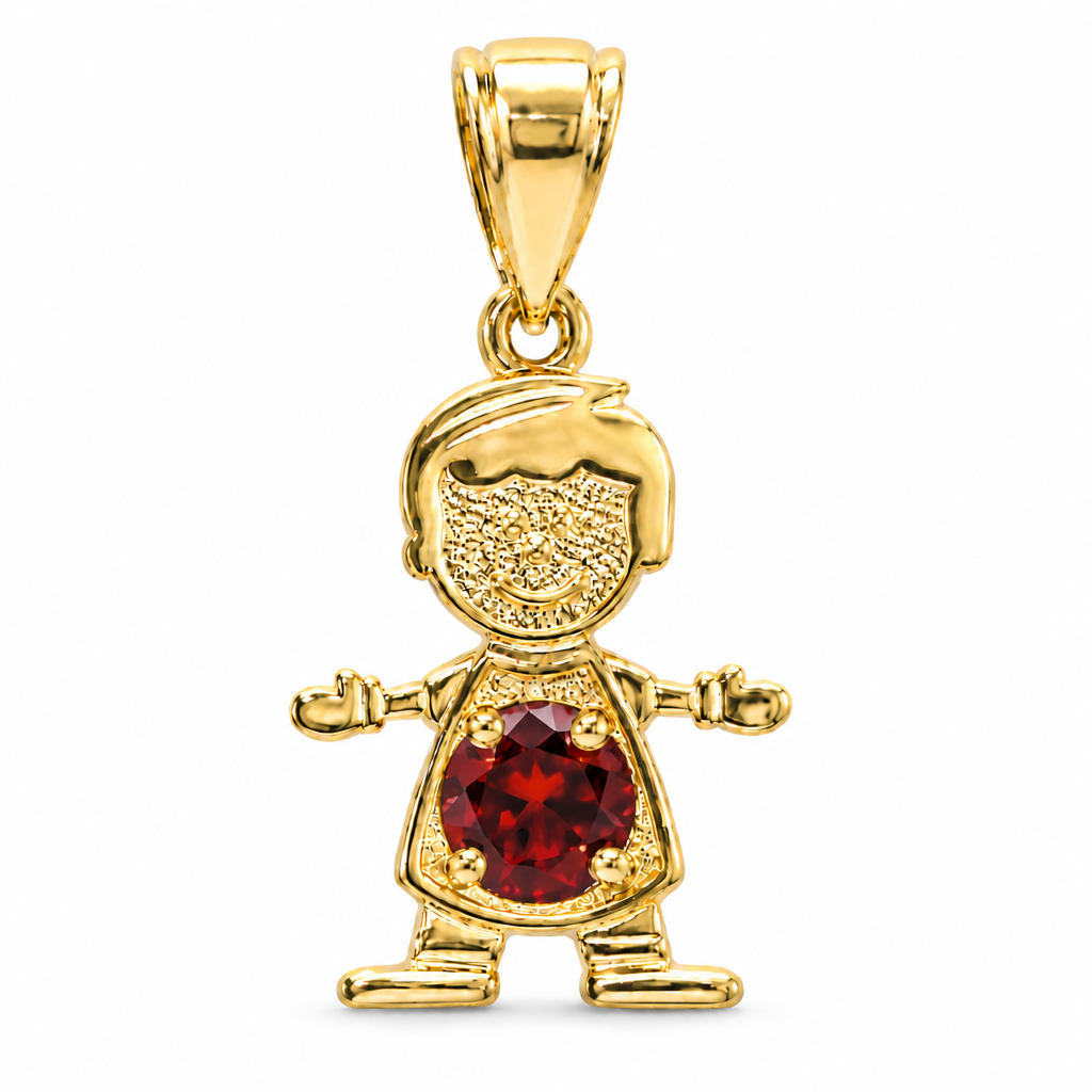 14KT Gold Charm Boy with Orange CZ Stone Belly and Plain Bell