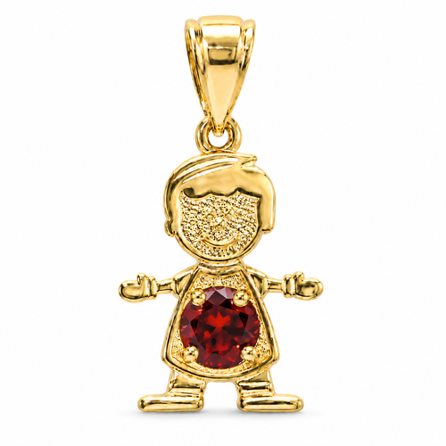 14KT Gold Charm Boy with Orange CZ Stone Belly and Plain Bell
