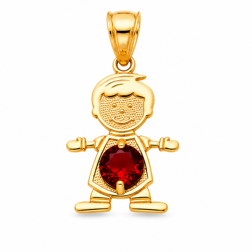 14KT Gold Charm Boy with Orange CZ Stone Belly and Plain Bell