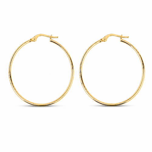 14KT Gold Earrings Hoops Round Plain Hollow Tube with Saddleback Hinge Closure Length 6mm