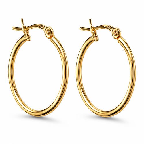 14KT Gold Earrings Hoops Round Plain Hollow Tube with Saddleback Hinge Closure Length 6mm