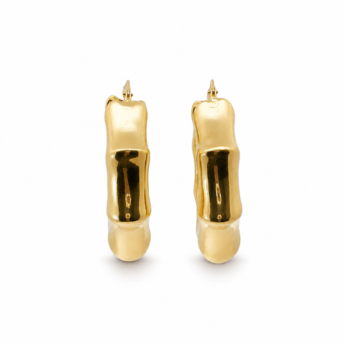 14KT Gold Earrings Abstract Bamboo Hoops 1 Inch Hollow Tube 7mm