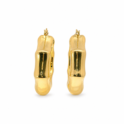 14KT Gold Earrings Abstract Bamboo Hoops 1 Inch Hollow Tube 7mm