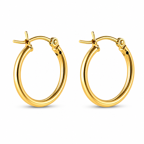 14KT Gold Earrings Hoops Round Plain Hollow Tube with Saddleback Hinge Closure Length 8mm