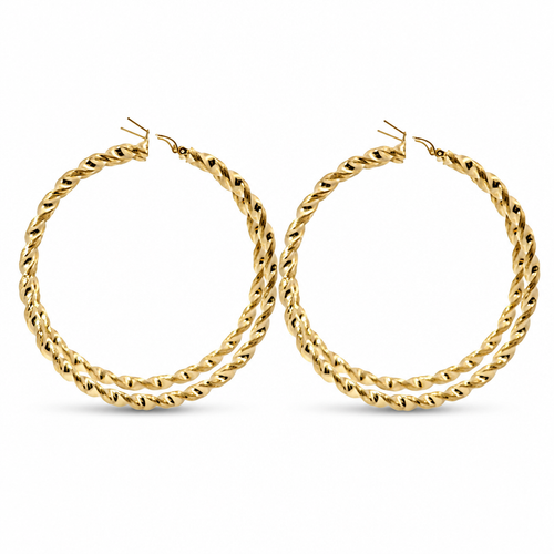 14KT Gold Earrings Hoops Round Twisted Hollow Tube with Saddleback Hinge Closure Length 4.5mm
