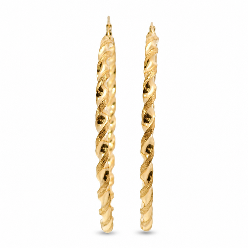 14KT Gold Earrings Hoops Round Twisted Hollow Tube with Saddleback Hinge Closure Length 4.5mm