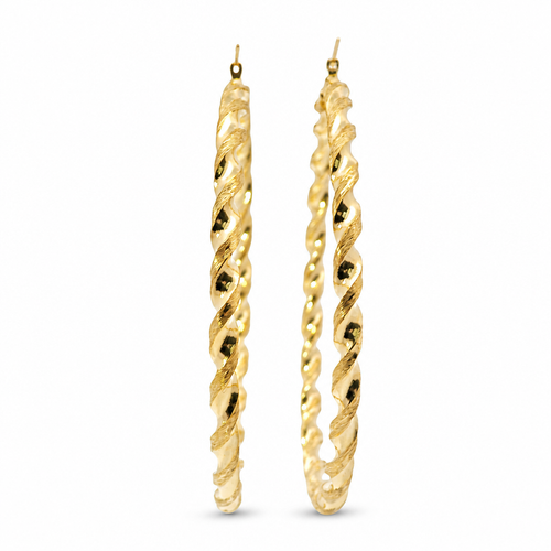 14KT Gold Earrings Hoops Round Twisted Hollow Tube with Saddleback Hinge Closure Length 4.5mm