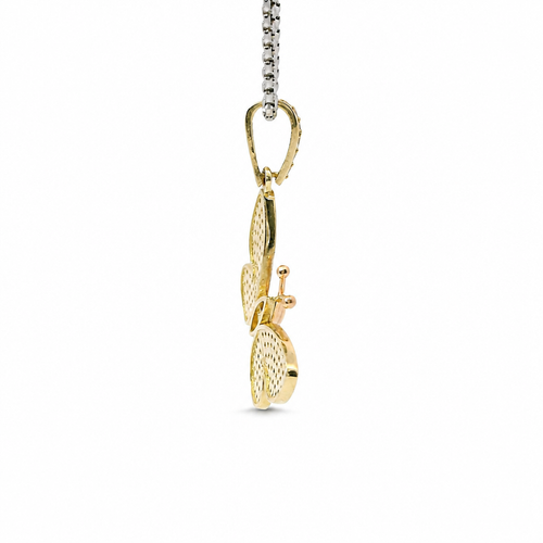 14KT Gold Charm Tri Tone White CZ Stones Butterfly with Rose Gold Body and White Gold White CZ Stones Wings and Bell