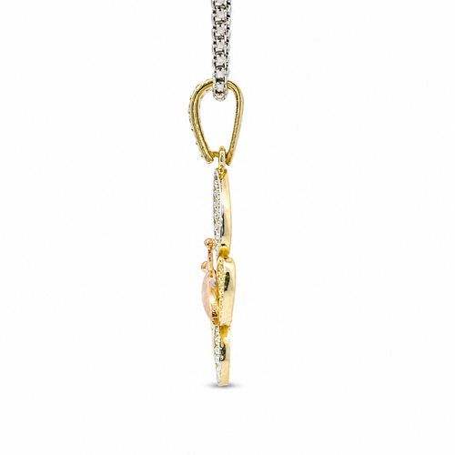 14KT Gold Charm Tri Tone White CZ Stones Butterfly with Rose Gold Body and White Gold White CZ Stones Wings and Bell