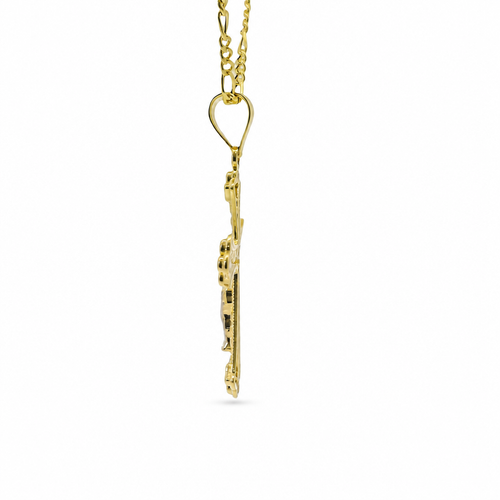 14KT Gold Charm Medium Two Tone Open Center Nugget Square Ends Crucifix Cross with Plain Bell