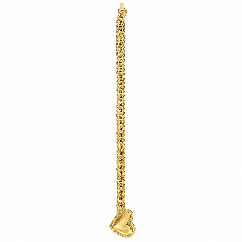 14KT Gold Bracelet Hollow Greek Chino Heart 6mm