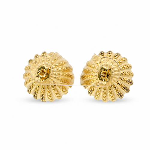 14KT Gold Earrings Medium Plain "X" Striped Acorn with White CZ Stones, Push Back Post, and Butterfly Backs