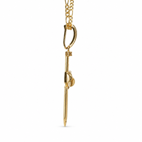 14KT Gold Charm Large Triple Nail Cross with White CZ Stones Nail Heads and Bell