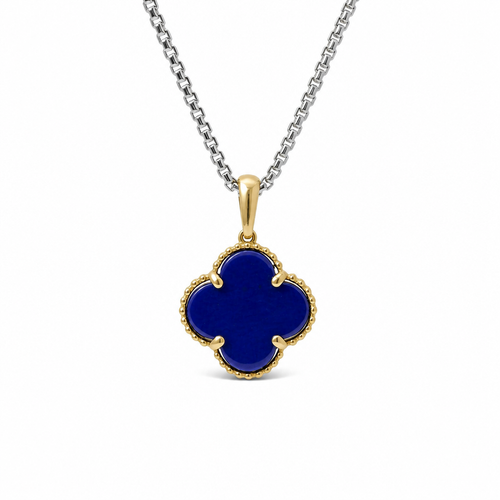 14KT Gold Charm Medium Navy Blue Clover with Plain Bell