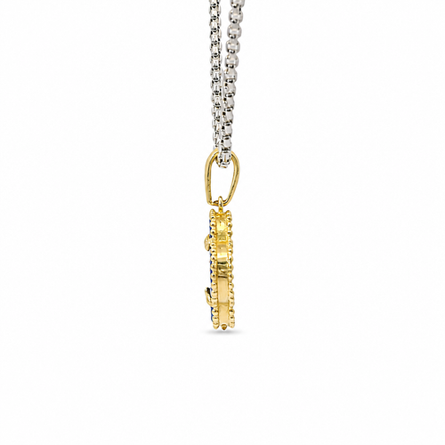 14KT Gold Charm Medium Navy Blue Clover with Plain Bell